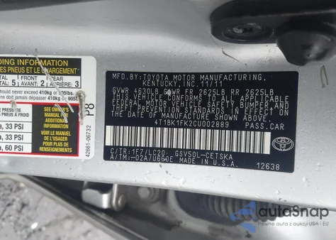 2012 Toyota Camry Se V6 z USA, uszkodzony, nr VIN 4T1BK1FK2CU002889